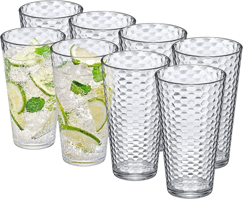 Amazing Abby - Snowflake - 24-Ounce Plastic Tumblers (Set of 8), Plastic Drinking Glasses, All-Clear High-Balls, Reusable Plastic Cups, Stackable, Bpa-Free, Shatter-Proof, Dishwasher-Safe