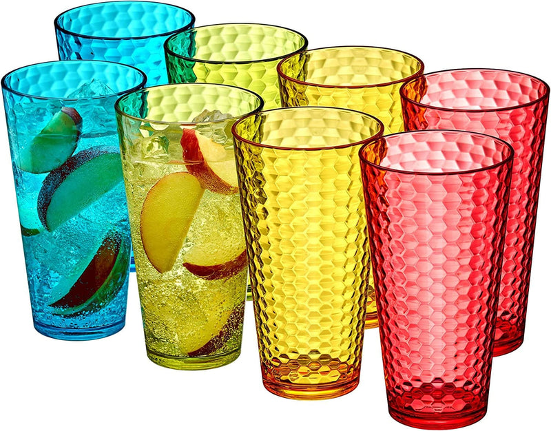 Amazing Abby - Snowflake - 24-Ounce Plastic Tumblers (Set of 8), Plastic Drinking Glasses, All-Clear High-Balls, Reusable Plastic Cups, Stackable, Bpa-Free, Shatter-Proof, Dishwasher-Safe Home & Garden > Kitchen & Dining > Tableware > Drinkware Amazing Abby Mixed-Color, 24 oz  