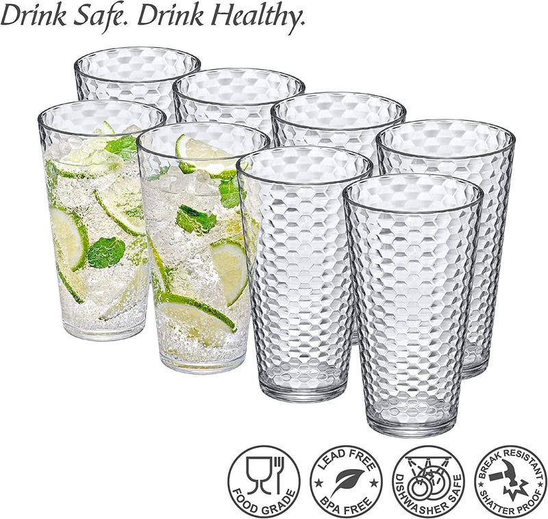 Amazing Abby - Snowflake - 24-Ounce Plastic Tumblers (Set of 8), Plastic Drinking Glasses, All-Clear High-Balls, Reusable Plastic Cups, Stackable, Bpa-Free, Shatter-Proof, Dishwasher-Safe Home & Garden > Kitchen & Dining > Tableware > Drinkware Amazing Abby   