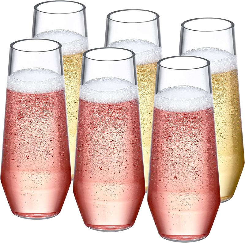 Amazing Abby - Sofia - 8-Ounce Unbreakable Tritan Champagne Flutes (Set of 6), Plastic Stemless Wine Glasses, Reusable, Bpa-Free, Dishwasher-Safe, Perfect for Poolside, Outdoors, Camping, and More Home & Garden > Kitchen & Dining > Tableware > Drinkware Amazing Abby Sofia (6-Pack)  