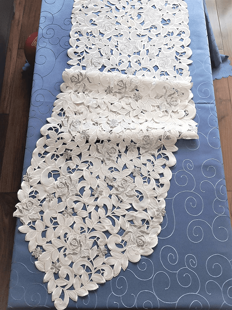 Amazing Home Fashions Valentines Day Embroidered Silver Rose Table Runner 13X72 INCH Home & Garden > Decor > Seasonal & Holiday Decorations Amazing Home Fashions   