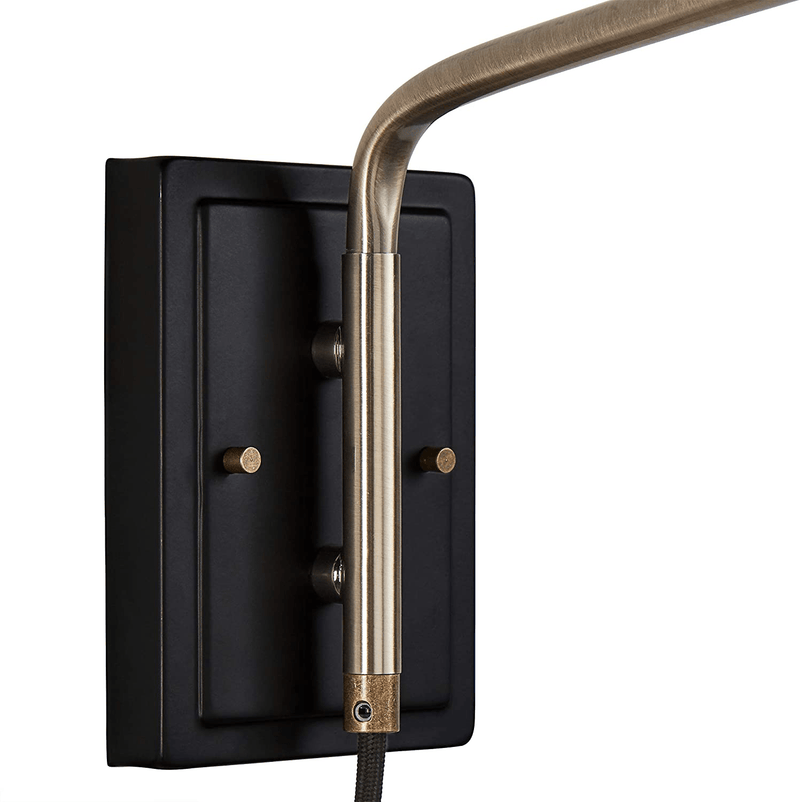 Amazon Brand – Rivet Mid-Century Swiveling Long Arms, Pivoting Head, Plug-In, Hardwire or 2-In-1 Option Wall Sconce with Bulb, 11"H, Matte Black with Antique Brass - 51457 Home & Garden > Lighting > Lighting Fixtures > Wall Light Fixtures KOL DEALS   