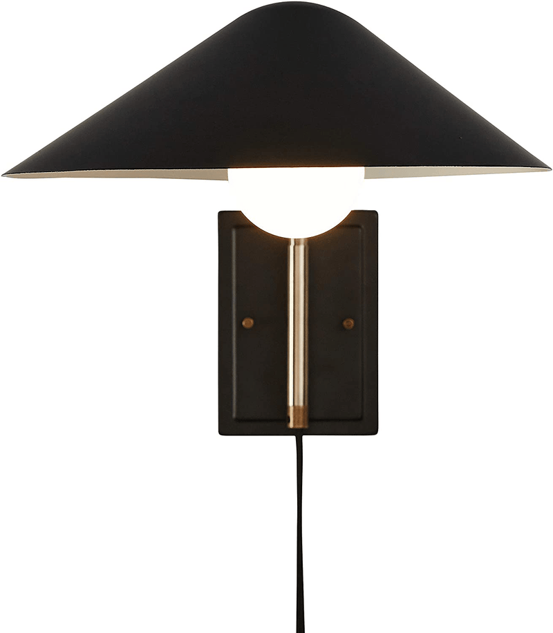 Amazon Brand – Rivet Mid-Century Swiveling Long Arms, Pivoting Head, Plug-In, Hardwire or 2-In-1 Option Wall Sconce with Bulb, 11"H, Matte Black with Antique Brass - 51457 Home & Garden > Lighting > Lighting Fixtures > Wall Light Fixtures KOL DEALS   