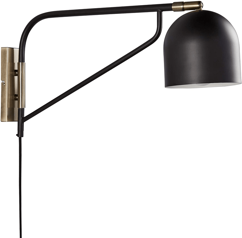 Amazon Brand – Rivet Mid-Century Swiveling Wall Sconce with Bulb, 11"H, Black and Antique Brass