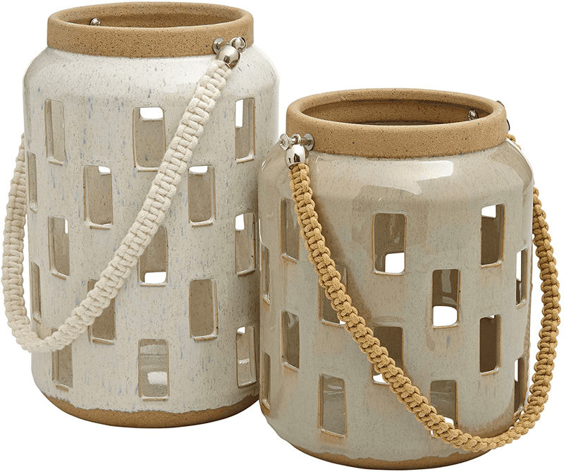 Amazon Brand – Rivet Modern Cylindrical Stoneware Candle Holder Lantern Home Decor Set - Set of 2, Gray and Cream Home & Garden > Decor > Home Fragrance Accessories > Candle Holders Rivet Default Title  