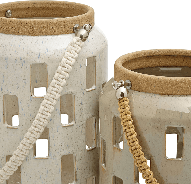 Amazon Brand – Rivet Modern Cylindrical Stoneware Candle Holder Lantern Home Decor Set - Set of 2, Gray and Cream Home & Garden > Decor > Home Fragrance Accessories > Candle Holders Rivet   