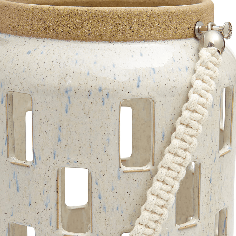 Amazon Brand – Rivet Modern Cylindrical Stoneware Candle Holder Lantern Home Decor Set - Set of 2, Gray and Cream