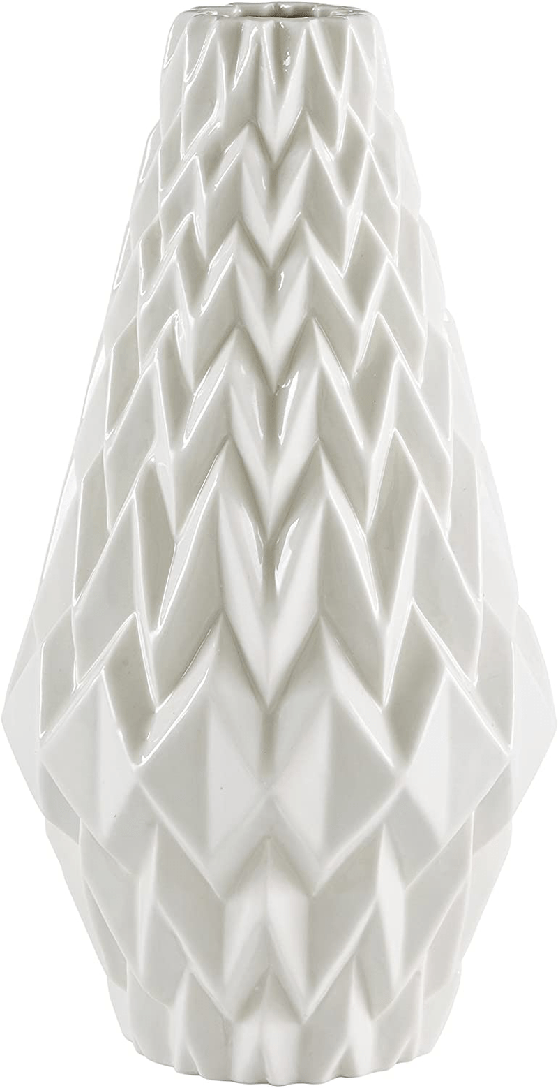 Amazon Brand – Rivet Modern Geometric Pattern Decorative Stoneware Vase, Large Centerpiece, 12.25"H, White Home & Garden > Decor > Vases Rivet Large  