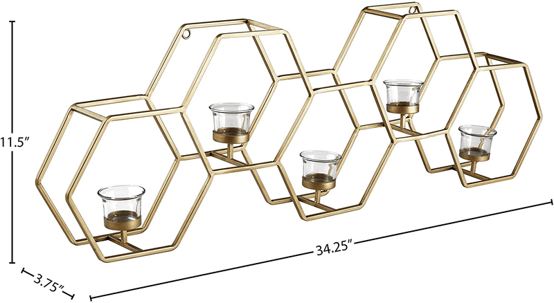 Amazon Brand – Rivet Modern Metal Wall Mounted Hexagon Tealight Candle Holder Decor - 11.5"H, Gold