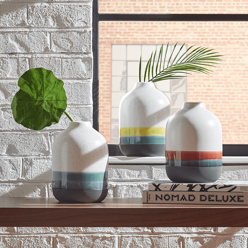 Amazon Brand – Rivet Westline Modern Indoor Outdoor Hand-Painted Stoneware Flower Vase, 9.5"H, Red White Blue Black Home & Garden > Decor > Vases Rivet   