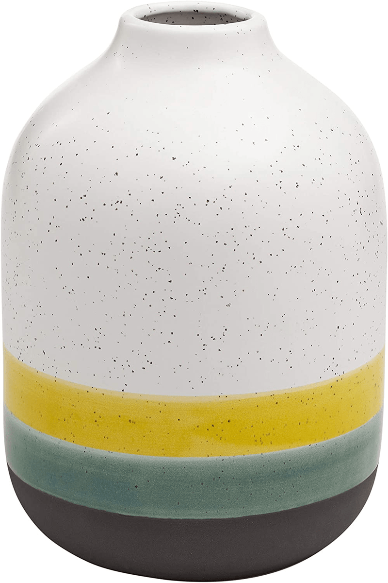 Amazon Brand – Rivet Westline Modern Indoor Outdoor Hand-Painted Stoneware Flower Vase, 9.5"H, Red White Blue Black Home & Garden > Decor > Vases Rivet Yellow Vase 