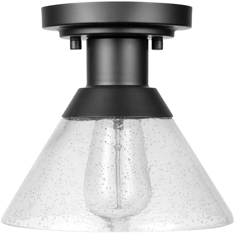 Amazon Brand – Stone & Beam Contemporary Outdoor Flush-Mount Ceiling Light with Clear Seeded Glass Shade, Vintage Edison Bulb Included, 9.5"H, Matte Black