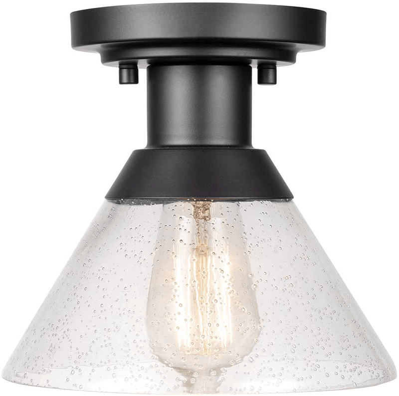 Amazon Brand – Stone & Beam Contemporary Outdoor Flush-Mount Ceiling Light with Clear Seeded Glass Shade, Vintage Edison Bulb Included, 9.5"H, Matte Black Home & Garden > Lighting > Lighting Fixtures > Ceiling Light Fixtures KOL DEALS   