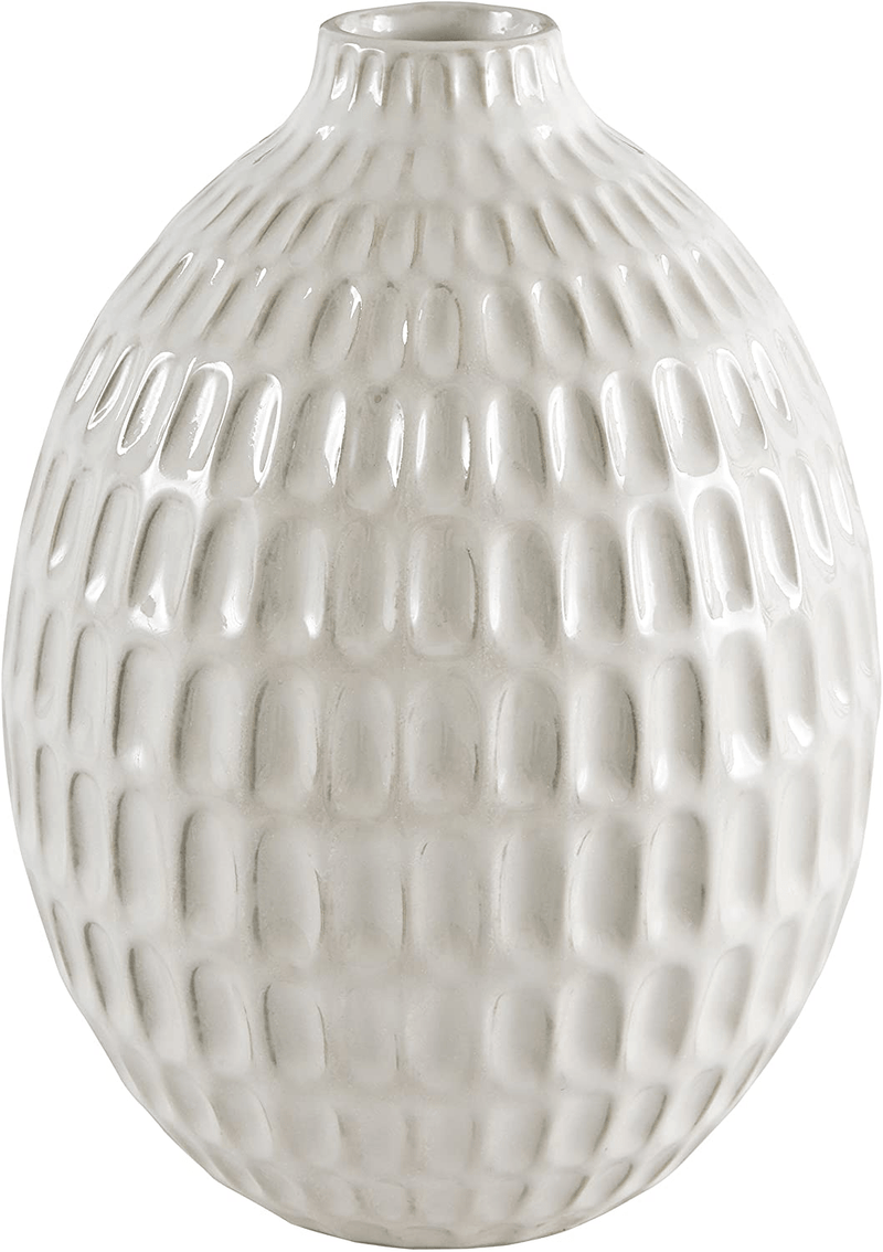 Amazon Brand – Stone & Beam Modern Oval Pattern Decorative Stoneware Vase, 8.75 Inch Height, Off-White Home & Garden > Decor > Vases Stone & Beam Medium  