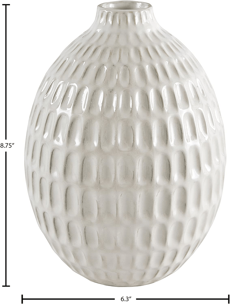 Amazon Brand – Stone & Beam Modern Oval Pattern Decorative Stoneware Vase, 8.75 Inch Height, Off-White Home & Garden > Decor > Vases Stone & Beam   