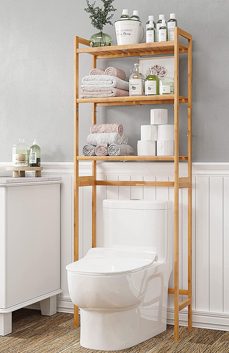 Ambird over the Toilet Storage, 3-Tier Bathroom Organizer over Toilet with Sturdy Bamboo Shelves,Multifunctional Toilet Shelf,Easy to Assemble and Saver Space, 25 * 10 * 64 Inches (Original Color) Home & Garden > Household Supplies > Storage & Organization AMBIRD   