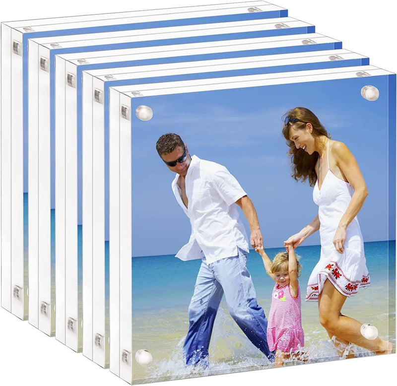 AMEITECH 4X4 Acrylic Picture Frame, Clear Double Sided Block Acrylic Photo Frames, Desktop Frameless Magnetic Photo Frames - 5 Pack Home & Garden > Decor > Picture Frames AMEITECH 5 4x4inch 