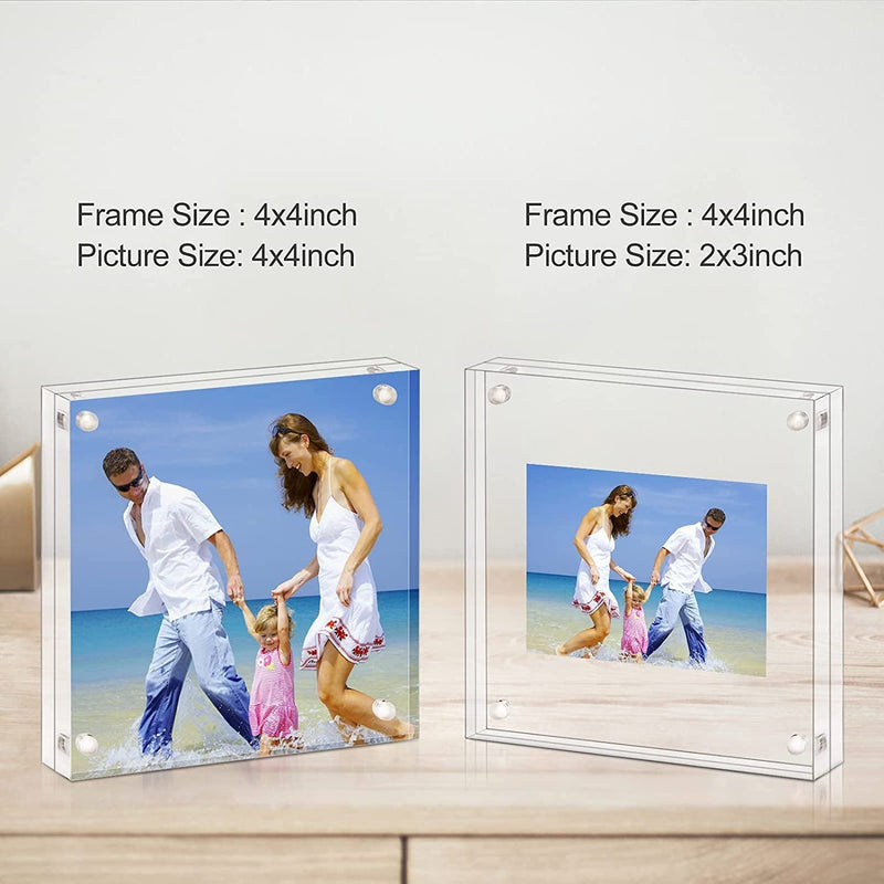 AMEITECH 4X4 Acrylic Picture Frame, Clear Double Sided Block Acrylic Photo Frames, Desktop Frameless Magnetic Photo Frames - 5 Pack Home & Garden > Decor > Picture Frames AMEITECH   