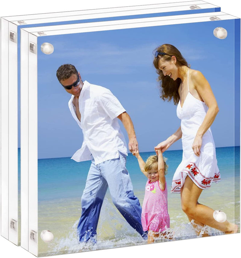 AMEITECH 4X4 Acrylic Picture Frame, Clear Double Sided Block Acrylic Photo Frames, Desktop Frameless Magnetic Photo Frames - 5 Pack Home & Garden > Decor > Picture Frames AMEITECH 2 4x4inch 