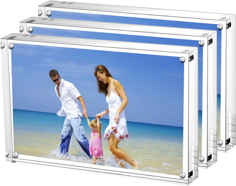 AMEITECH 4X4 Acrylic Picture Frame, Clear Double Sided Block Acrylic Photo Frames, Desktop Frameless Magnetic Photo Frames - 5 Pack Home & Garden > Decor > Picture Frames AMEITECH 3 4x6inch 