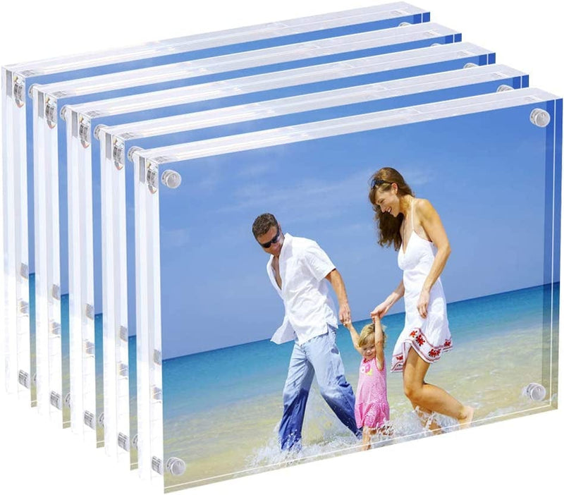 AMEITECH 4X4 Acrylic Picture Frame, Clear Double Sided Block Acrylic Photo Frames, Desktop Frameless Magnetic Photo Frames - 5 Pack Home & Garden > Decor > Picture Frames AMEITECH 5 5x7inch 