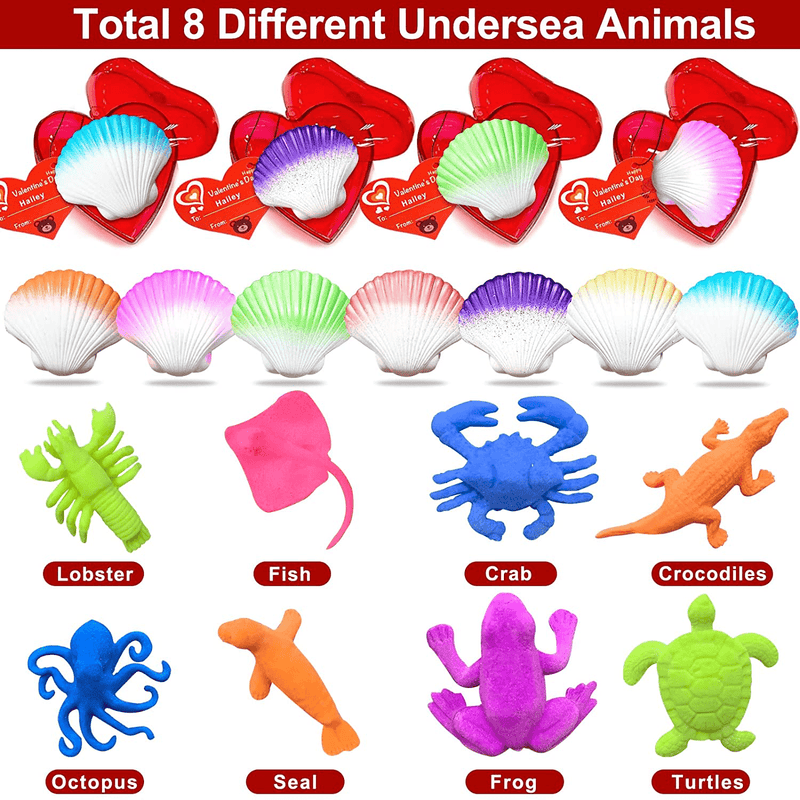AMENON 28 Pack Valentines Kids Party Favors Sea Animal Hatching Shells Toys Filled Hearts Valentines Day Cards Classroom School Exchange Party Supplies Valentines Gifts Boys Girls Game Prizes Carnival Home & Garden > Decor > Seasonal & Holiday Decorations AMENON   