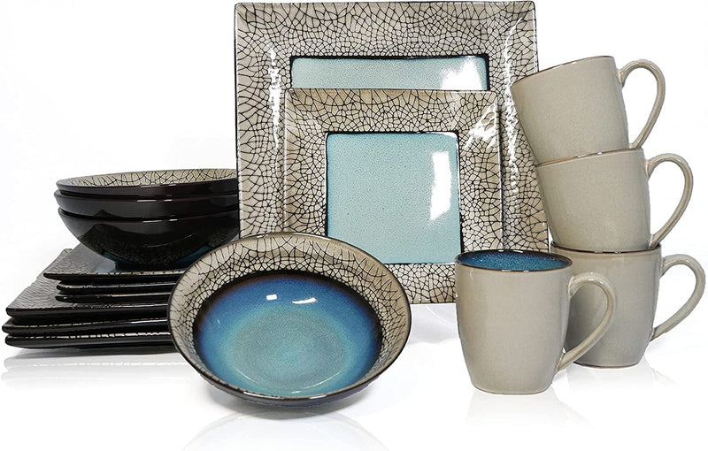 American Atelier Square Dinnerware Sets | Blue Kitchen Plates, Bowls, and Mugs | 16 Piece Stoneware via Roma Collection | Dishwasher and Microwave Safe | Service for 4 Home & Garden > Kitchen & Dining > Tableware > Dinnerware Jay Imports   