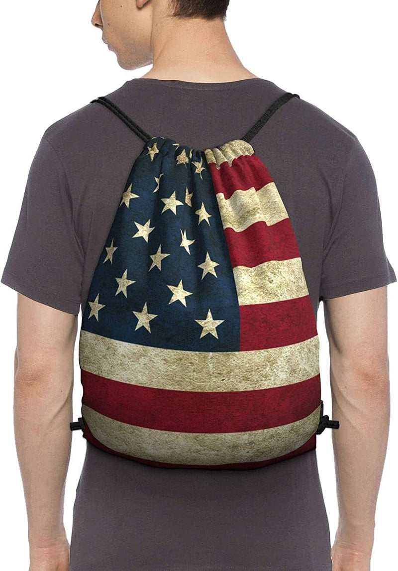 American Flag Drawstring Backpack String Bag Lightweight Gym Bag Sackpack Sports Backpack for Women Girls Gym Shopping Sport Yoga