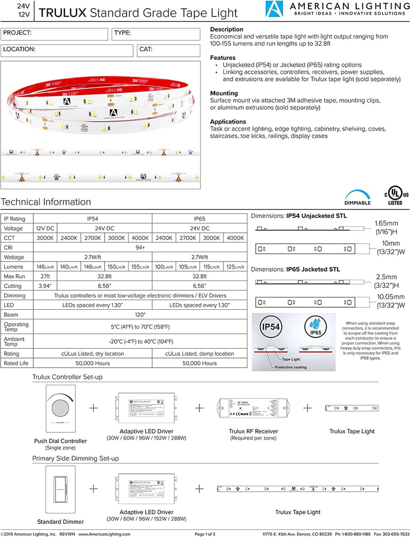 American Lighting STL-WW Trulux Standard Grade Indoor Single Color Tape Light Kit, 16.4-Feet, Warm White Home & Garden > Pool & Spa > Pool & Spa Accessories American Lighting   