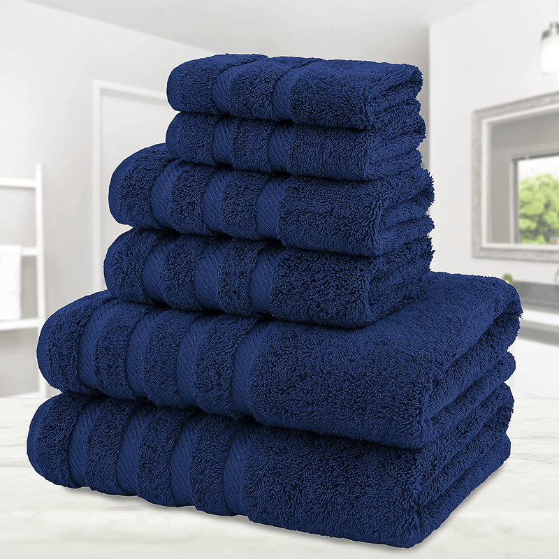 American Soft Linen Towel Set, 2 Bath Towels 2 Hand Towels 2 Washcloths Super Soft and Absorbent 100% Turkish Cotton Towels for Bathroom and Kitchen Shower Towel [Worth $72.95] Navy Blue