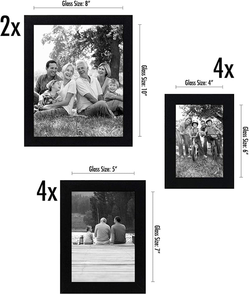 Americanflat 10 Piece Black Gallery Wall Picture Frame Set with 8X10, 5X7, and 4X6.Shatter-Resistant Glass. Picture Frames for Wall or Desk - Hanging Hardware and Easel Stands Included