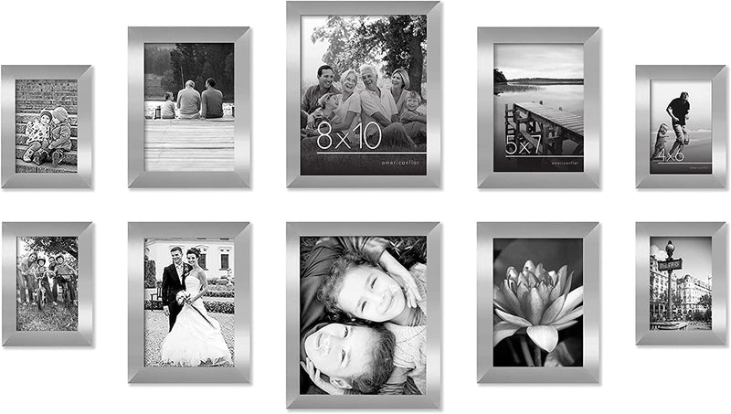 Americanflat 10 Piece Black Gallery Wall Picture Frame Set with 8X10, 5X7, and 4X6.Shatter-Resistant Glass. Picture Frames for Wall or Desk - Hanging Hardware and Easel Stands Included