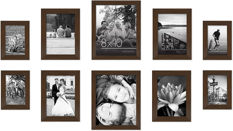 Americanflat 10 Piece Black Gallery Wall Picture Frame Set with 8X10, 5X7, and 4X6.Shatter-Resistant Glass. Picture Frames for Wall or Desk - Hanging Hardware and Easel Stands Included Home & Garden > Decor > Picture Frames Americanflat Walnut 10 Pack 