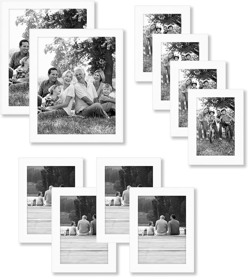 Americanflat 10-Piece Black Picture Frame Set | Includes Sizes 8x10, 5x7, and 4x6. Shatter-Resistant Glass. Hanging Hardware Included!
