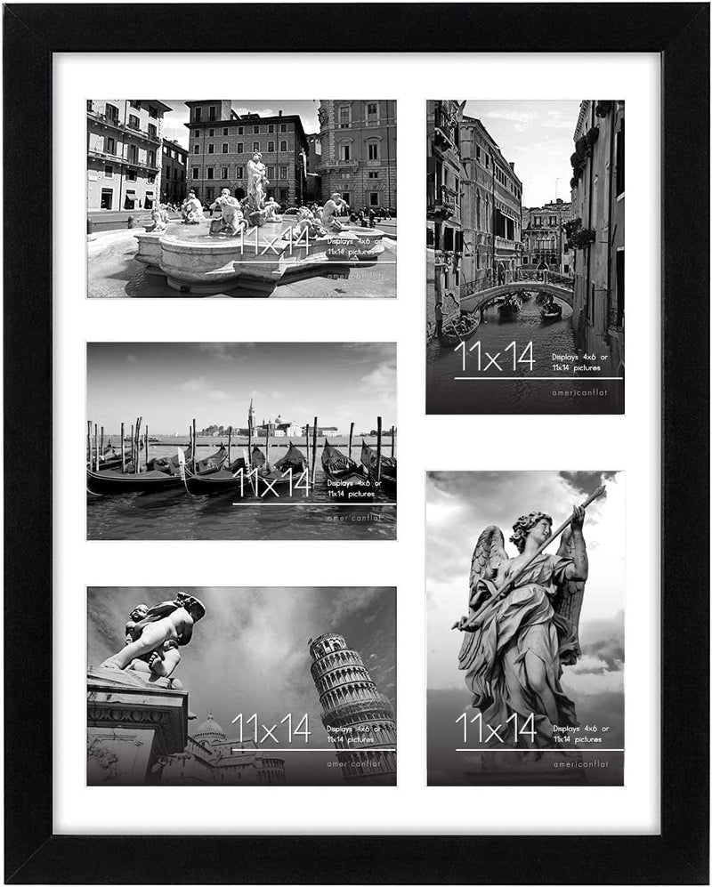 Americanflat 11X14 Collage Picture Frame in Black with Five 4X6 Picture Displays - Shatter Resistant Glass Horizontal and Vertical Formats for Wall Home & Garden > Decor > Picture Frames Americanflat Black  
