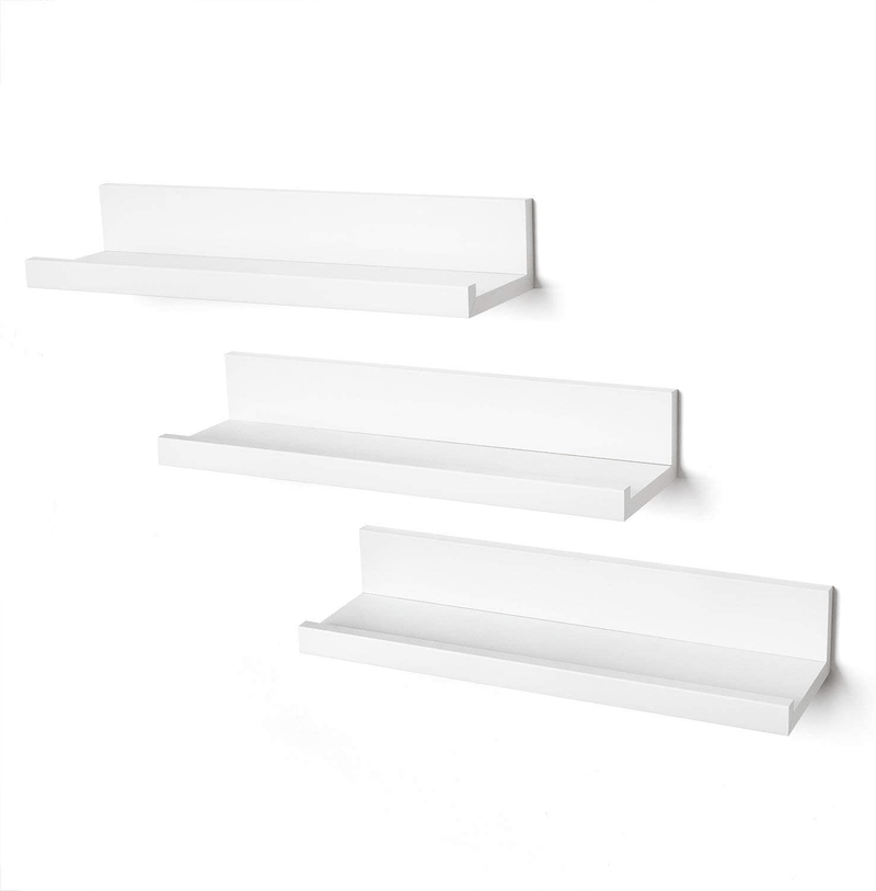 Americanflat 14 Inch Floating Shelves Set of 3 in White Composite Wood - Wall Mounted Storage Shelves for Bedroom, Living Room, Bathroom, Kitchen, Office and More