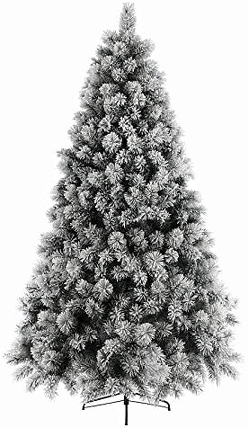 AMERIQUE 691322309720 8 FEET Premium Artificial Full Body Shape Christmas Tree with Metal Stand, Heavily Flocked Snow, Unlit, Snowy