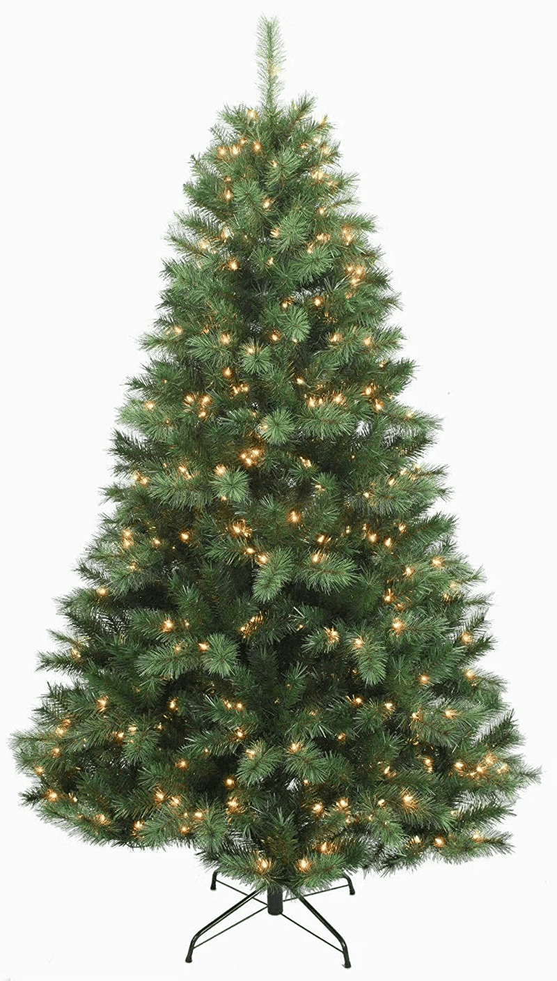 AMERIQUE 8' Eight-Function Multicolored and Warm White Pre-Lit Premium Artificial Green Christmas Tree with Metal Stand, Hinged Construction Home & Garden > Decor > Seasonal & Holiday Decorations > Christmas Tree Stands AMERIQUE   
