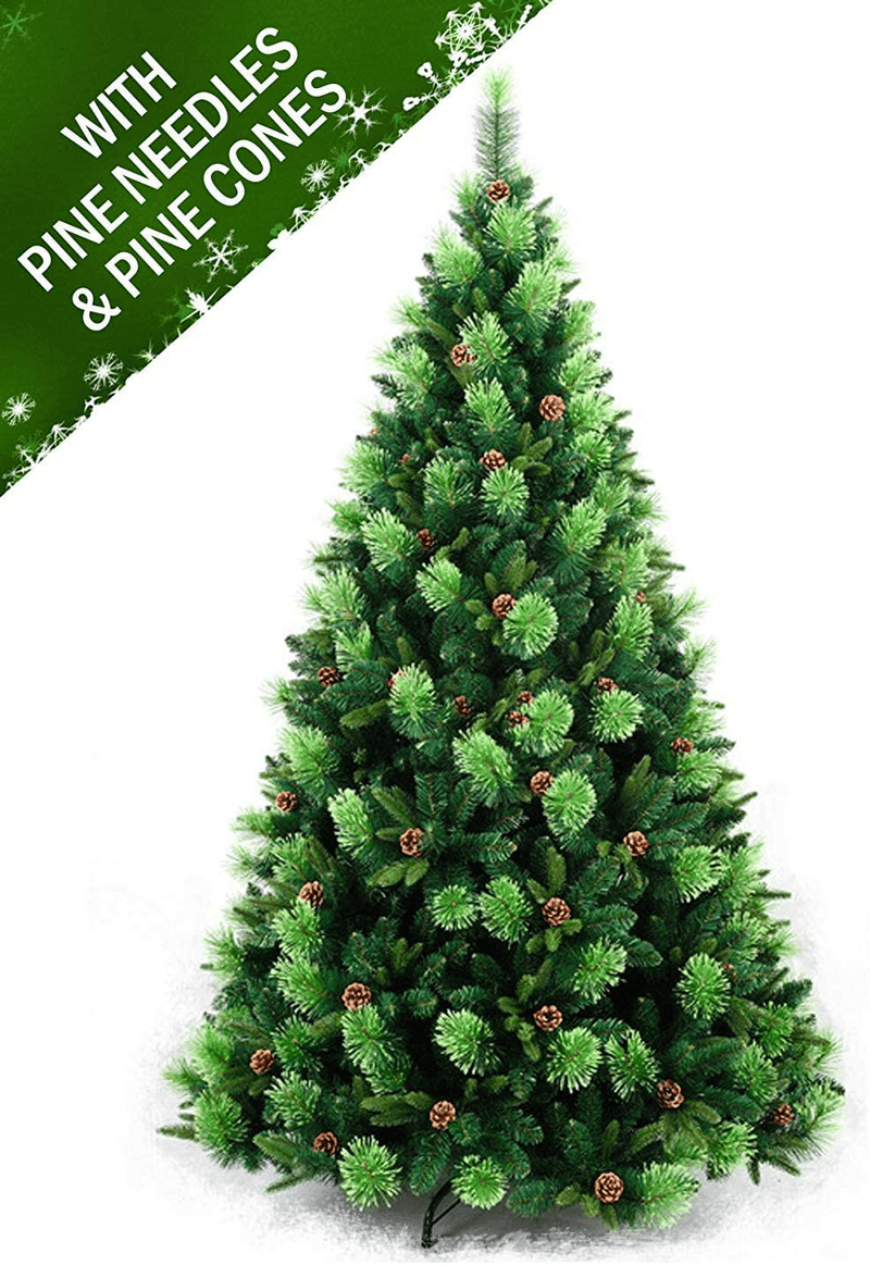 AMERIQUE Rea 8 FEET AMERIQUEPremium Magnificent Artificial Full Body Shape Christmas Tree Niddles and Pine Cones, Hinged Construction with Metal Stand, Advanced Realistic Technology, Green