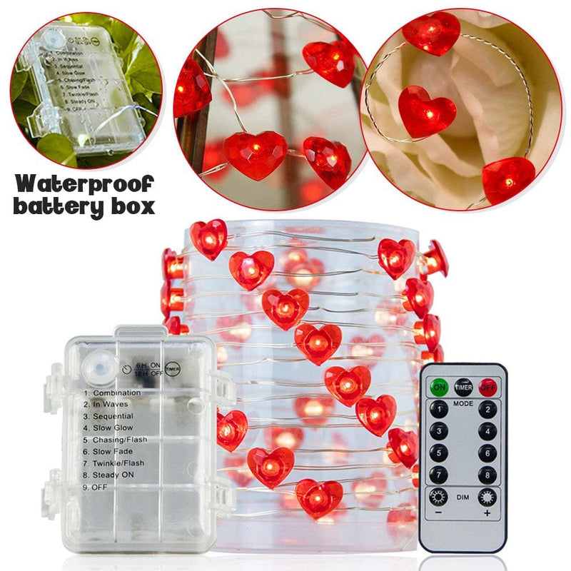 AMERTEER Valentines Day Decor Red Love Heart Shaped Fairy String Lights Battery Powered with Remote & Timer 9.8Ft 40 Leds Twinkle String Lights for Wedding Anniversary Mother'S Day Party Decorating Home & Garden > Decor > Seasonal & Holiday Decorations Amerteer   