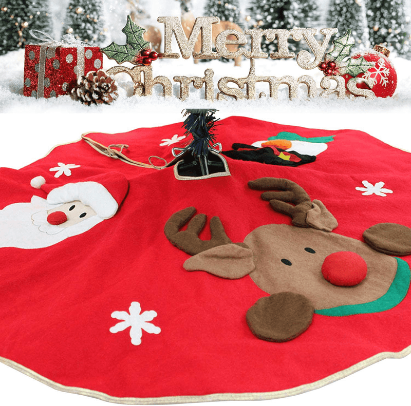 Amerzam Christmas Tree Skirt Mat Christmas Holiday Party Decoration (RED)
