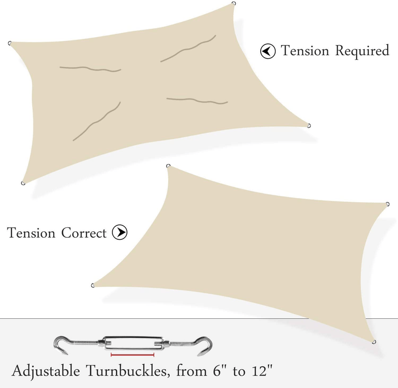 Amgo 16' x 16' Beige Square Sun Shade Sail Canopy Awning ATAPS16, 95% UV Blockage, Water & Air Permeable, Commercial and Residential (Custom