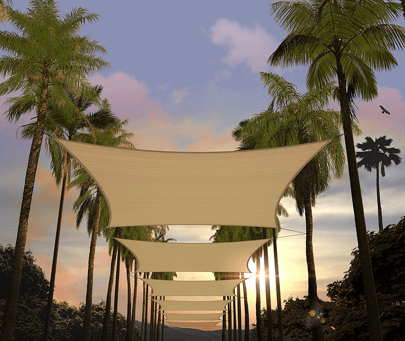 Amgo 16' x 16' Beige Square Sun Shade Sail Canopy Awning ATAPS16, 95% UV Blockage, Water & Air Permeable, Commercial and Residential (Custom