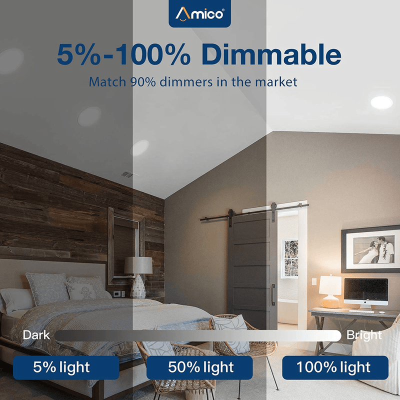 Amico 12 Pack 6 Inch 3CCT Ultra-Thin LED Recessed Ceiling Light with Junction Box, 3000K/4000K/5000K Selectable, 12W Eqv 100W, Dimmable Can Lights, 1000LM High Brightness Downlight