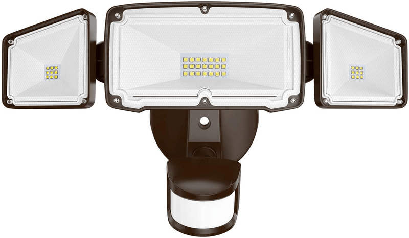 Amico 3 Head LED Security Lights with Motion Sensor, Adjustable 40W, 4000LM, 5000K, IP65 Waterproof, Exterior Flood Light for Garage, Yard（White)