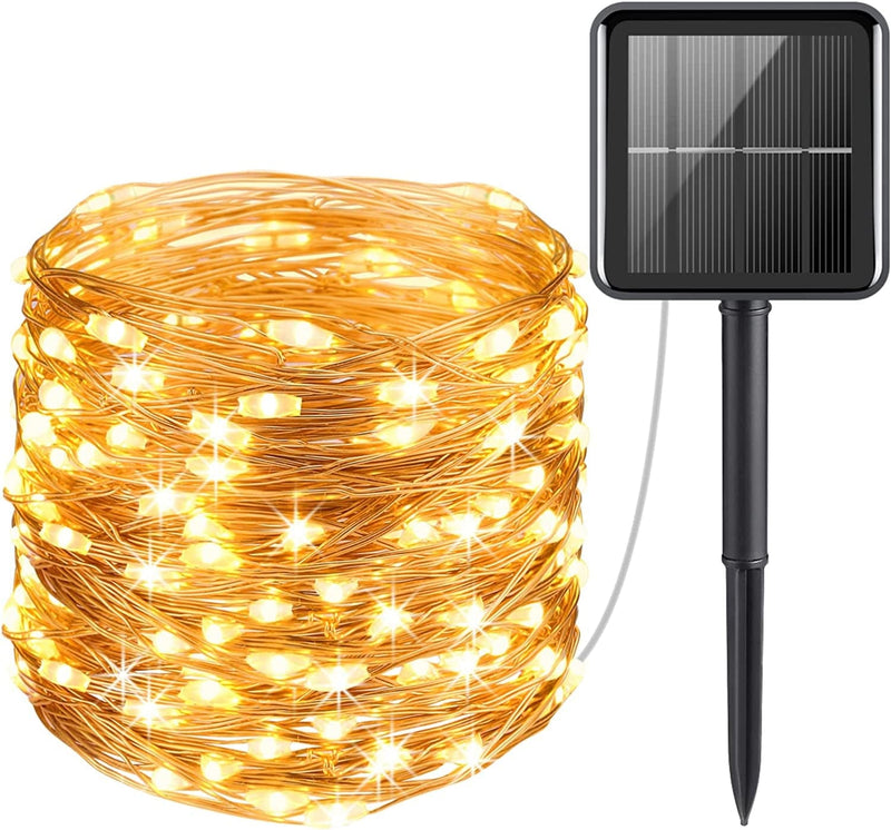 AMIR Upgraded Solar String Lights Outdoor, Mini 33Feet 100 LED Copper Wire Lights, Solar Powered Fairy Lights, Waterproof Solar Decoration Lights for Garden Yard Party Wedding Christmas (Warm White)