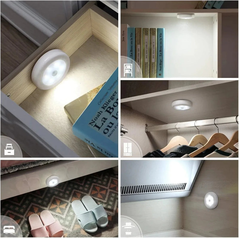 AMIR (Upgraded Version Motion Sensor Light, Cordless Battery-Powered LED Night Light, Stick-Anywhere Closet Light Stair Lights, Wall Lights for Hallway, Bedroom, Kitchen (White - Pack of 6)