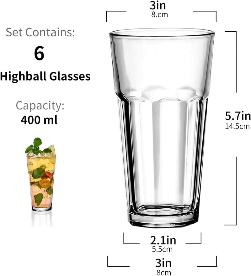 Amisglass Water Glasses Set of 6, 13 Ounces, Tempered Glass Tumbler Set, Heavy Base Highball Glasses, Tall Drinking Glasses for Water, Soda, Juice and Cocktails Home & Garden > Kitchen & Dining > Tableware > Drinkware Amisglass   