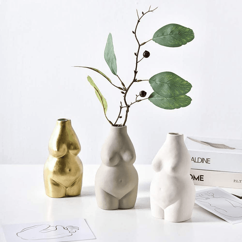 AMITD 6.2" Small Ceramic Flower Vases Decorative Boho Home Decor Female Body Form Art Vase (Beige Body vase) Home & Garden > Decor > Vases AMITD   
