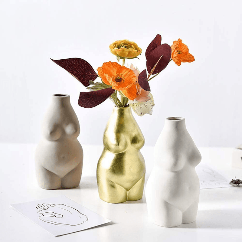 AMITD 6.2" Small Ceramic Flower Vases Decorative Boho Home Decor Female Body Form Art Vase (Beige Body vase) Home & Garden > Decor > Vases AMITD   